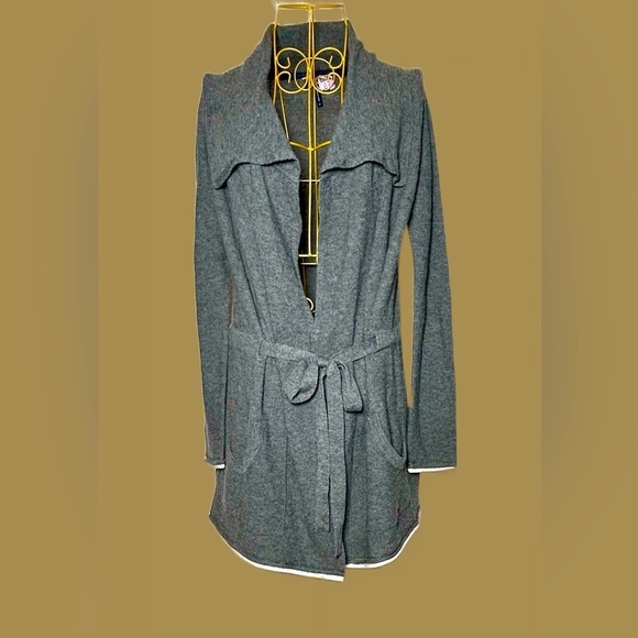 Splendid Merino Wool Cashmere Blend Gray Cardigan with Tie Belt & Pockets, M - Picture 1 of 16